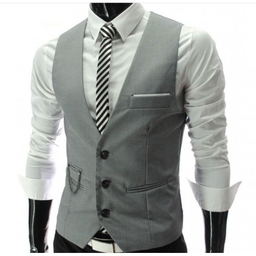 Чоловічий приталений жилет у стилі Гетсбі, світло-сірий, V-подібний виріз