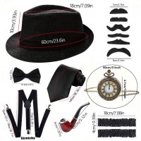 Набор аксессуаров в стиле 1920-х с черной круглой шляпой (8 предметов)