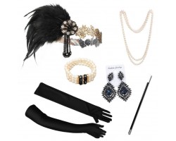Набор "Чёрно-белая ночь" в стиле Гэтсби 1920-х женский, 6 предметов, чёрные перья