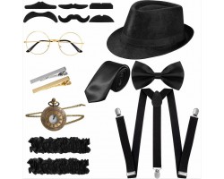 Набір гангстера «Чорний Гетсбі» з капелюхом і 9 аксесуарами для вечірки