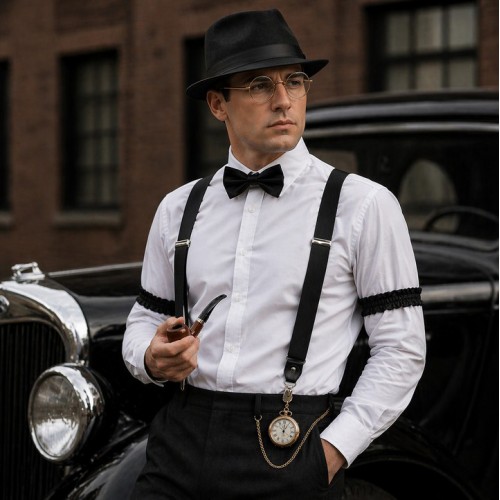 Набір гангстера «Чорний Гетсбі» з капелюхом і 9 аксесуарами для вечірки