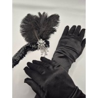 Набор аксессуаров в стиле Гэтсби “Black Feather”: повязка с перьями и стразами + длинные черные перчатки Набор аксессуаров в стиле Гэтсби “Black Feather”: повязка с перьями и стразами + длинные черные перчатки