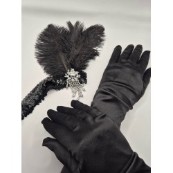 Набор аксессуаров в стиле Гэтсби “Black Feather”: повязка с перьями и стразами + длинные черные перчатки Набор аксессуаров в стиле Гэтсби “Black Feather”: повязка с перьями и стразами + длинные черные перчатки