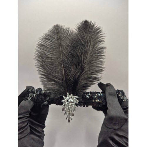 Набір аксесуарів у стилі Гетсбі “Black Feather”: пов’язка з пір’ям і стразами + довгі чорні рукавички Набір аксесуарів у стилі Гетсбі “Black Feather”: пов’язка з пір’ям і стразами + довгі чорні рукавички