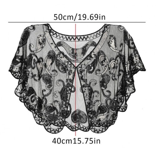 Пелерина 1920-х чёрная с пайетками для вечеринки Гэтсби