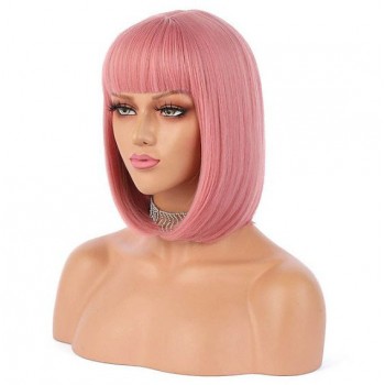 Парик каре розовый с чёлкой для гангстерской вечеринки