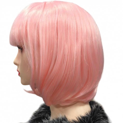 Парик каре розовый с чёлкой
