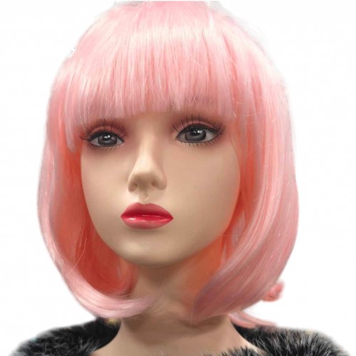 Парик каре розовый с чёлкой