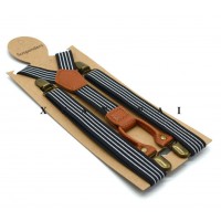 Підтяжки чоловічі чорні в білу смужку 4 кліпси 2,5 см — стиль Гетсбі Підтяжки чоловічі чорні в білу смужку 4 кліпси 2,5 см — стиль Гетсбі