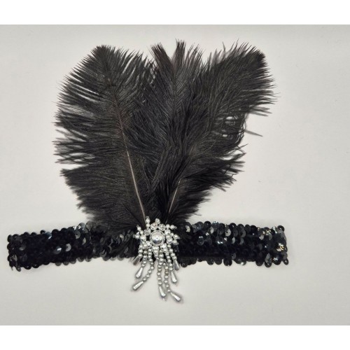 Повязка с тремя чёрными перьями и пайетками для гангстерской вечеринки