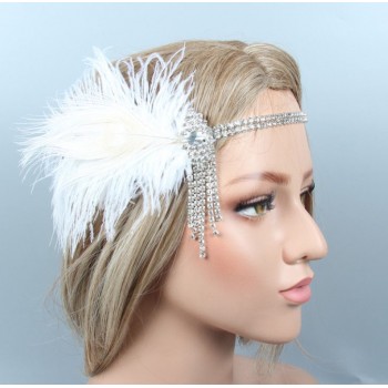 Повязка «Белая Орхидея» с перьями и кристаллами для вечеринки в стиле Гэтсби