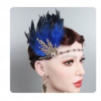 Пов'язка Гетсбі «Синій джаз» з пір'ям і синіми кристалами для ретро-вечірки Пов'язка Гетсбі «Синій джаз» з пір'ям і синіми кристалами для ретро-вечірки