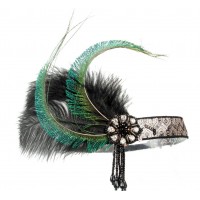 Пов'язка «Смарагдовий Гетсбі» з чорними пір'ям і кристалами для ретро-вечірки Пов'язка «Смарагдовий Гетсбі» з чорними пір'ям і кристалами для ретро-вечірки