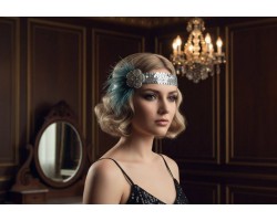 Повязка «Морская Леди» в стиле Гэтсби женская с бирюзовым пером и стразами 1920-е