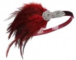Пов'язка на голову гетсбі «Ruby Feather» з кристалами та пір'ям, червона