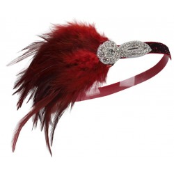 Повязка на голову гетсби «Ruby Feather» с кристаллами и перьями, красная