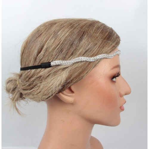 Пов'язка на голову Гетсбі «Silver Wave» 1920-ті, біла з кристалами Пов'язка на голову Гетсбі «Silver Wave» 1920-ті, біла з кристалами