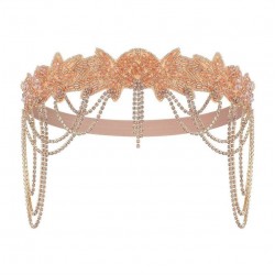Повязка на голову Гэтсби 1920-х шампань с цепочками и стразами Повязка на голову Гэтсби 1920-х шампань с цепочками и стразами