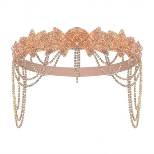 Повязка на голову Гэтсби 1920-х шампань с цепочками и стразами