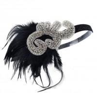 Пов'язка на голову Гетсбі «Чорна Розкіш» зі стразами та пір'ям Пов'язка на голову Гетсбі «Чорна Розкіш» зі стразами та пір'ям