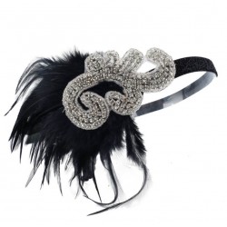 Повязка на голову Гэтсби «Черная Роскошь» со стразами и перьями