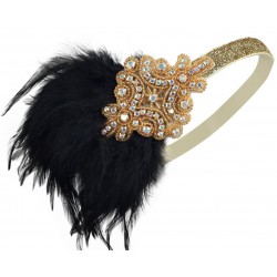 Повязка на голову Гэтсби «Golden Empire» с черными перьями
