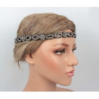 Пов'язка на голову Гетсбі «Noir Crystal Chain» 1920-ті, чорна, з кристалами