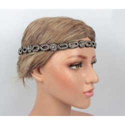 Повязка на голову Гэтсби «Noir Crystal Chain» 1920s, черная, с кристаллами