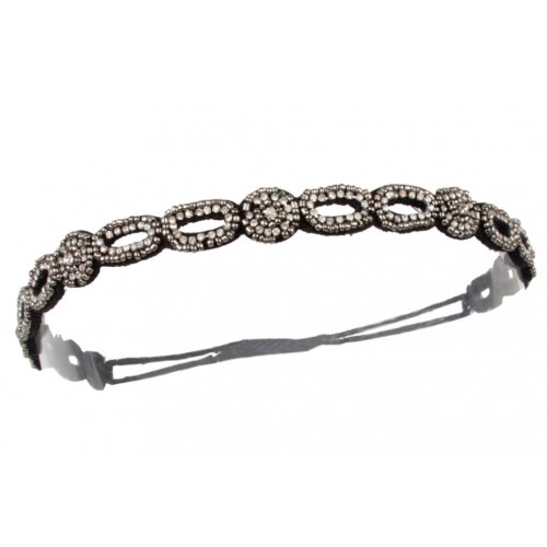Повязка на голову Гэтсби «Noir Crystal Chain» 1920s, черная, с кристаллами