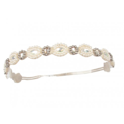 Пов'язка на голову Гетсбі «Pearl Elegance» 1920-ті, біла, з кристалами та перловим декором