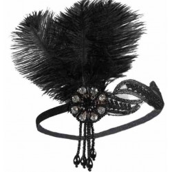 Повязка на голову в стиле Гэтсби «Black Royale» с двойным пером и кристаллами 1920-х