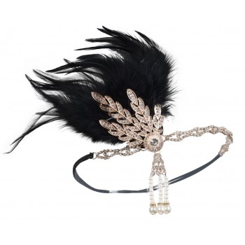 Повязка «Ночь Гэтсби» с чёрным пером и кристаллами для вечеринки
