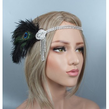 Повязка «Перо Павлина» с кристаллами для вечеринки в стиле Гэтсби