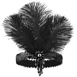 Повязка с тремя чёрными перьями и пайетками для гангстерской вечеринки