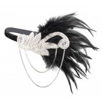 Пов'язка в стилі Гетсбі «Silver Jazz» з пір'ям і ланцюжками