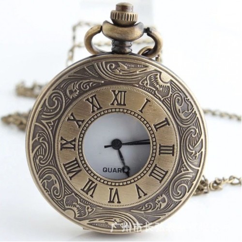 Ретро кишеньковий годинник на ланцюжку в бронзовому стилі з білим циферблатом
