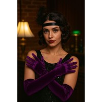 Длинные бархатные перчатки фиолетового цвета для вечеринки в стиле Гэтсби