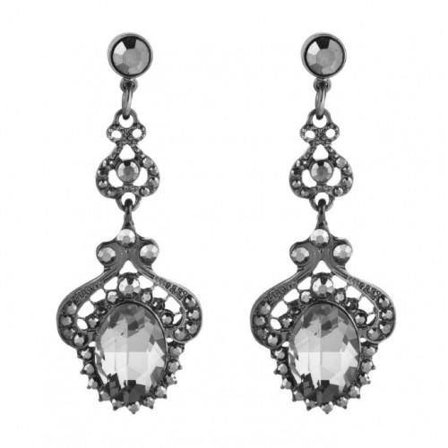 Сріблясто-чорні сережки з прозорим кристалом для гангстерської вечірки