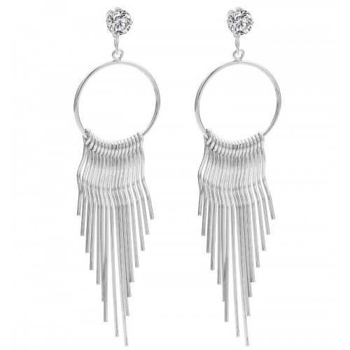 Серебристые серьги с длинной бахромой 1920-х для гангстерской вечеринки