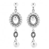 Серебристые серьги с жемчугом и стразами в стиле Гэтсби для гангстерской вечеринки Серебристые серьги с жемчугом и стразами в стиле Гэтсби для гангстерской вечеринки