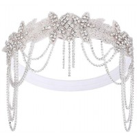 Сріблястий ободок у стилі Гетсбі зі стразами для гангстерської вечірки Сріблястий ободок у стилі Гетсбі зі стразами для гангстерської вечірки