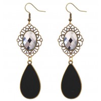 Сережки з чорною краплею та прозорим каменем у вінтажній оправі для гангстерської вечірки Сережки з чорною краплею та прозорим каменем у вінтажній оправі для гангстерської вечірки