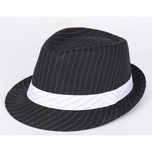 Шляпа гангстера «Белый Чикаго» черная в полоску с белой лентой