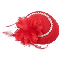 Шляпка-вуалетка Гетсбі «Red Ruby» – міні-шляпка з пір'ям і перлами, червона Шляпка-вуалетка Гетсбі «Red Ruby» – міні-шляпка з пір'ям і перлами, червона