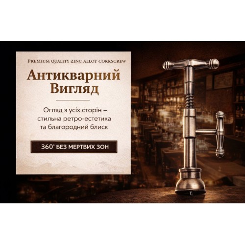 Штопор для вина винтажный в подарочной коробке, бронзовый