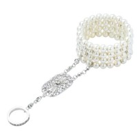 Жемчужный браслет-манжета с кольцом и стразами цвета серебра для вечеринки в стиле Гэтсби Жемчужный браслет-манжета с кольцом и стразами цвета серебра для вечеринки в стиле Гэтсби