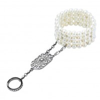 Жемчужный браслет с кольцом и стразами для вечеринки в стиле Гэтсби Жемчужный браслет с кольцом и стразами для вечеринки в стиле Гэтсби