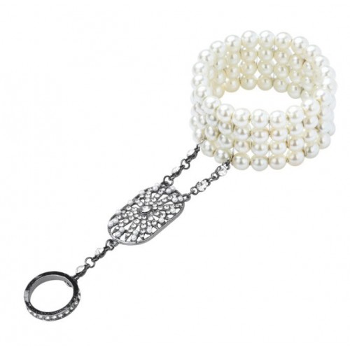 Жемчужный браслет с кольцом и стразами для вечеринки в стиле Гэтсби