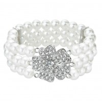 Жемчужный браслет в три ряда с цветком из страз для гангстерской вечеринки Жемчужный браслет в три ряда с цветком из страз для гангстерской вечеринки