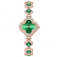 Женские часы браслет Четырёхлистник с камнями зелёные кварцевые
